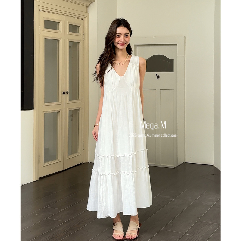 Mega.M French V-Neck Dress 2026 Spring New Style Mid-Length Sleeveless Dress Me26-05019
