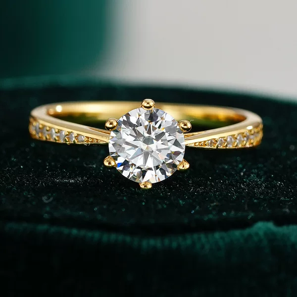 Six-Claw Ring 6.5mm Round 1Ct One Carat Moissanite S925 Silver Ring for Women Cross-Border