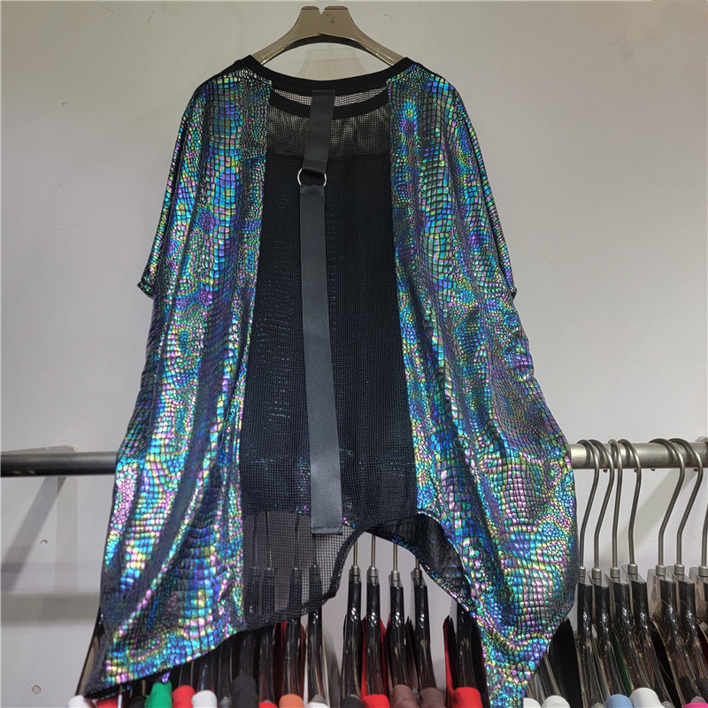 Diseño de nicho 2026 nueva mujer suelta gran colorido irregular empalme chaqueta de malla estilo occidental