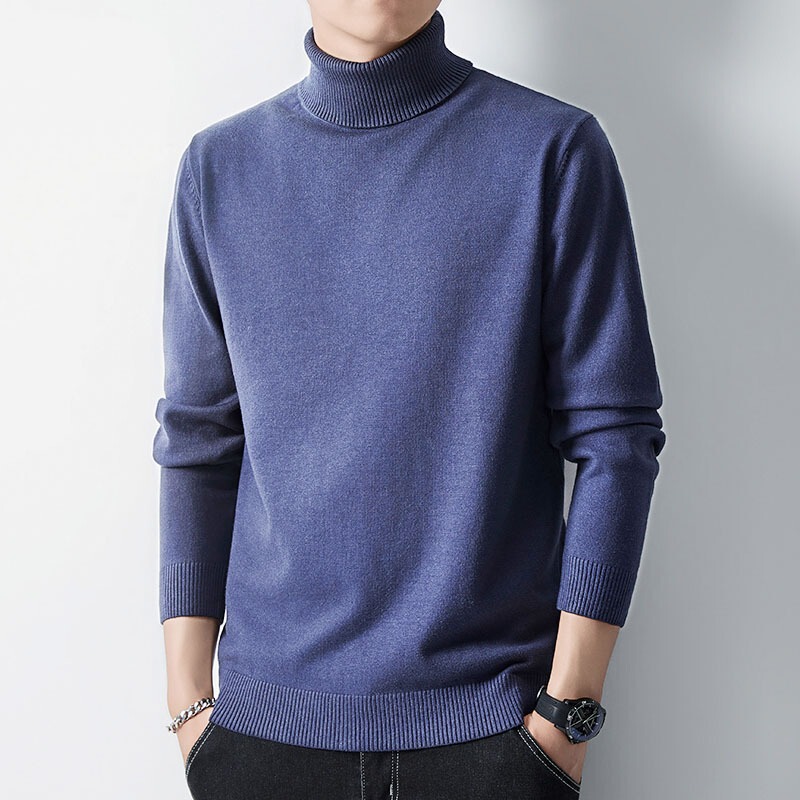 Turtleneck Sweater Men's Autumn and Winter Interior Slim-fit Long Collar Bottoming Sweater Solid Color Cheap Sweater Warm Sweater