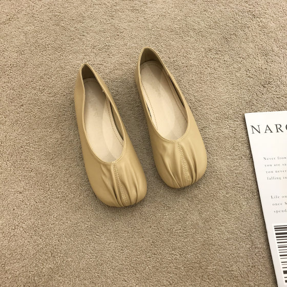 Vintage Gentle Pleated with Skirt Shoes Women's Shoes 2024 New Spring Niche silver Gentle Bean Shoes