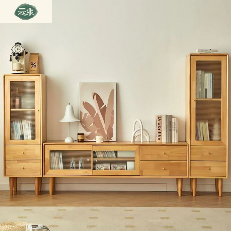 Household Solid Wood Tv Cabinet Small Apartment Combination Living Room Side Cabinet Multi-Functional Storage Floor-Standing Storage Cabinet