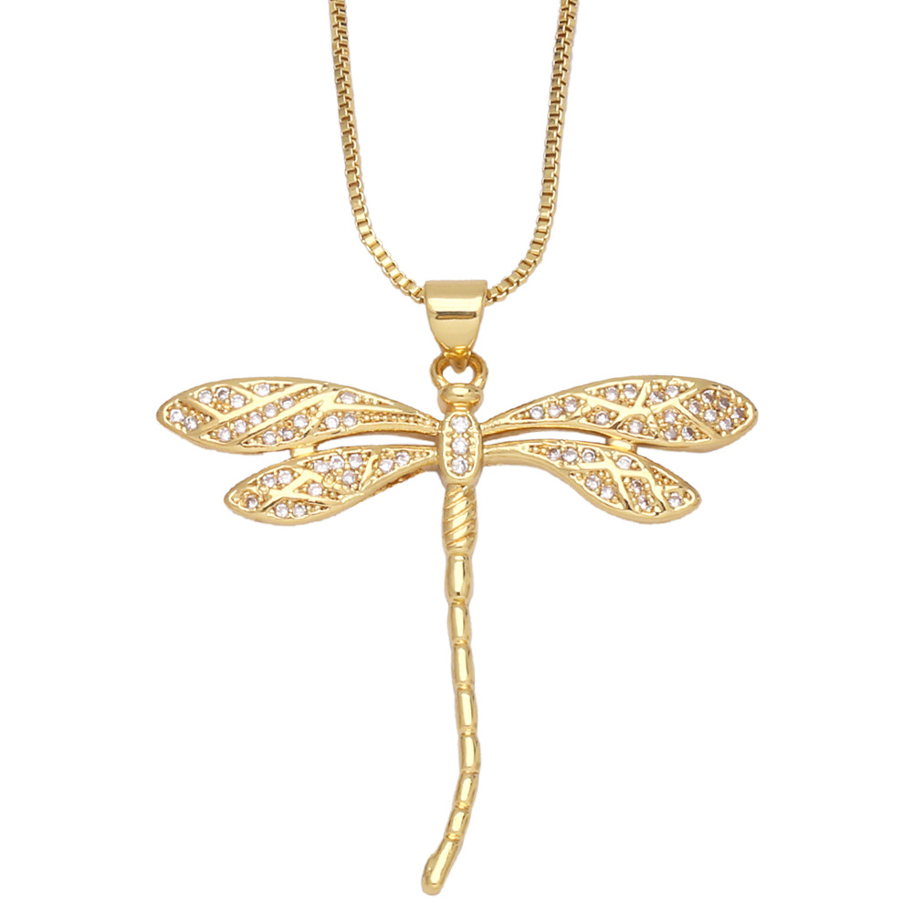 New Dragonfly Butterfly Copper Inlaid Zircon Necklace Collarbone Chain display picture 3