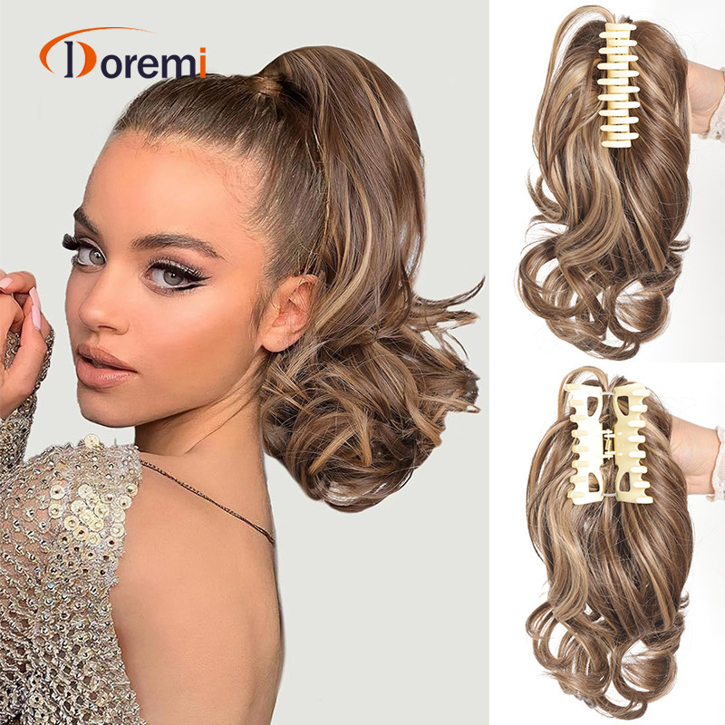 Micro-Curl-Pferdeschwanz zum Anklipsen, Chemiefaser-Pferdeschwanz, flauschige Hochtemperaturseide, 25 cm, 95 g, Pferdeschwanz zum Anklipsen, Perücke_voghion.com