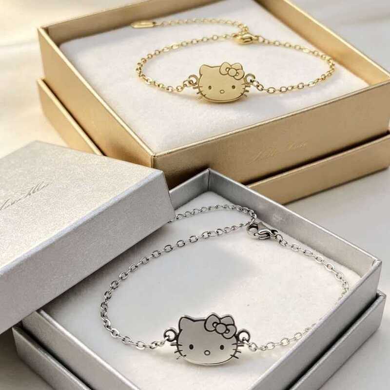 Korean-style cute Hello Kitty bracelet, titanium steel, non-fading, Kitty Cat jewelry, popular accessories for young girls, wholesale Korean-style cute Hello Kitty bracelet, titanium steel, non-fading, Kitty Cat jewelry, popular accessories for young girls, wholesale