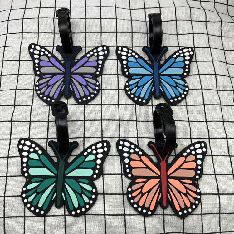 Butterfly luggage tag PVC soft rubber suitcase airport boarding tag cartoon name brand luggage pendant