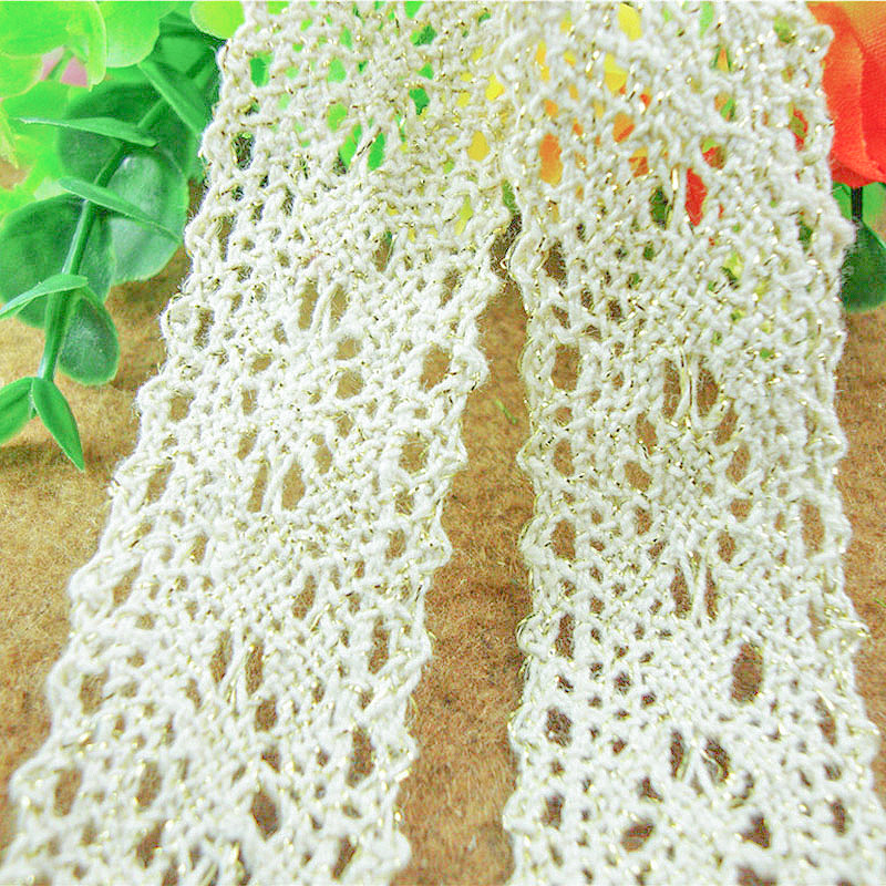 2.5CM棉线花边加金线双边 领口袖口发饰手工家纺窗帘辅料