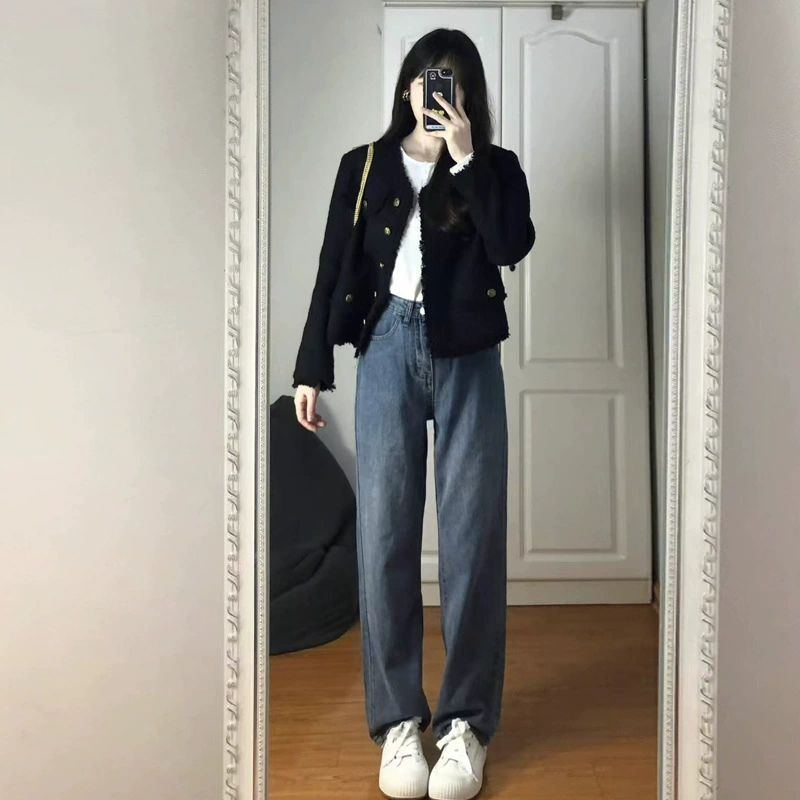 Демисезонная черная осенняя короткая куртка, стиль Chanel, французский стиль, для подростков