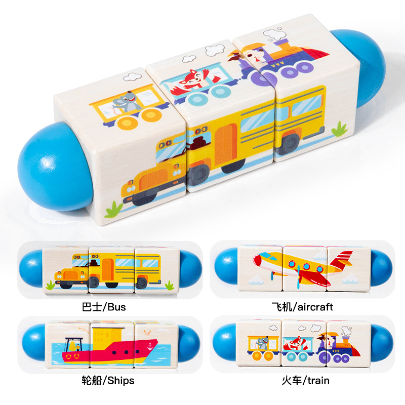 Cpc/ce rompecabezas tridimensional animales de dibujos animados frutas y verduras tráfico niños pequeños iluminación agarre bloques de construcción juguetes de madera giratorios