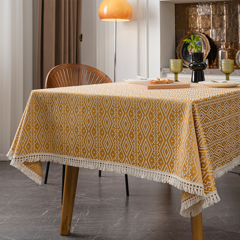 Nappe géométrique américaine INS, motif losanges ethnique, jacquard 100 % polyester avec pompons, rectangulaire_voghion.com
