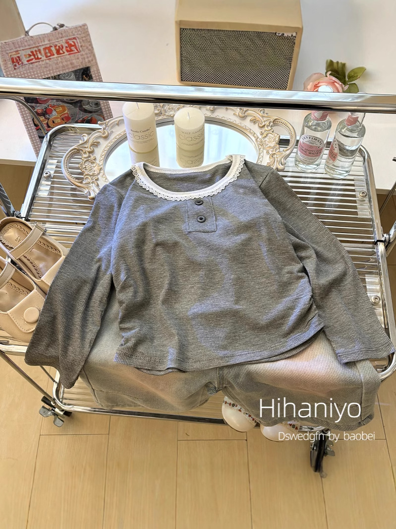 Ropa de abrigo para niñas, cuello redondo, encaje, manga larga, camisa interior elástica de rayón, camisa básica para mujer, top de primavera y otoño, informal y moderno, para primavera y otoño