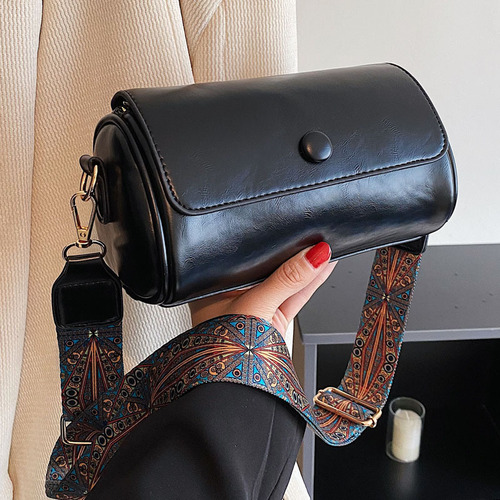 Retro small bag women's bag niche 2024 new fashion spring versatile wideband single shoulder crossbody bag cylindrical bag