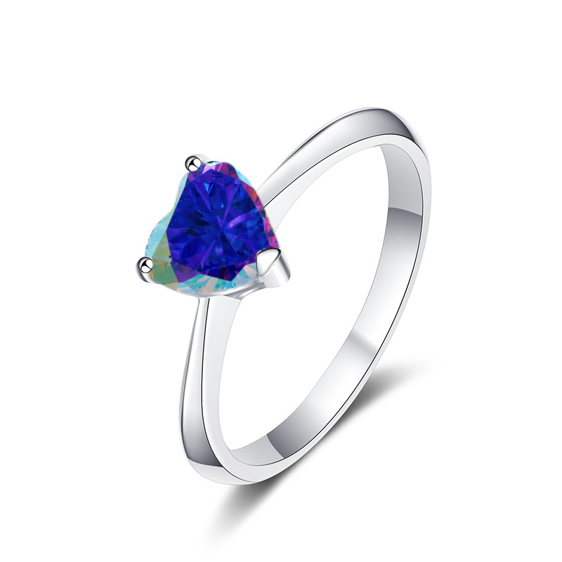 6.5mm color rosa en forma de corazón azul azul de moissanita plata esterlina anillo de mujer con certificado GRA