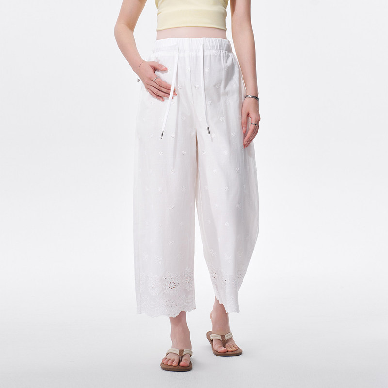 Masanon Maternity Pants Summer Thin Style Hollow Embroidery Balloon Pants White Nine-Point Casual Pants Summer Wear Masanon Maternity Pants Summer Thin Style Hollow Embroidery Balloon Pants White Nine-Point Casual Pants Summer Wear