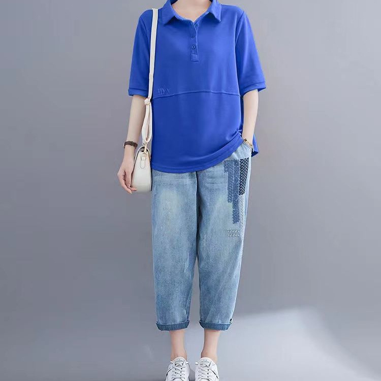 Women's T-Shirt Short-Sleeved Loose Short-Sleeved T-Shirt Women's Summer New Casual Thin Sweatshirt Large Size Fashion Lapel Top