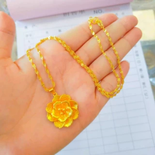 金店同款牡丹花吊坠项链仿黄金色牡丹花朵锁骨链吊坠项链节日礼物