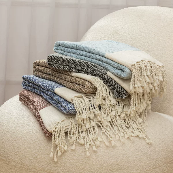 Spring and Autumn Cotton Turkish Blanket Office Nap Blanket Shawl Sofa Blanket Comfortable Thickened Multi-Functional Blanket Pure Cotton