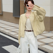 皮衣外套女秋季新款帅气立领短款水洗蛋白PU皮夹克修身百搭