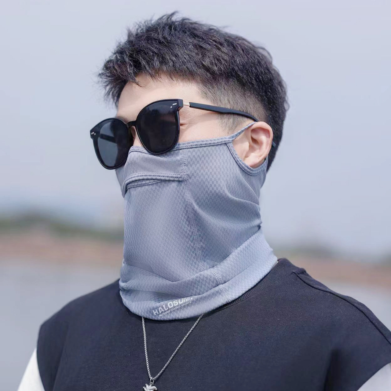 夏季騎行防曬面罩男士外出運動冰絲套頭掛耳脖套錦綸透氣直筒脖套