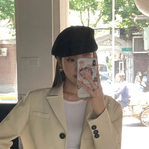 fever same style hat women's autumn and winter wool beret French retro sheep felt hat British painter hat newsboy hat