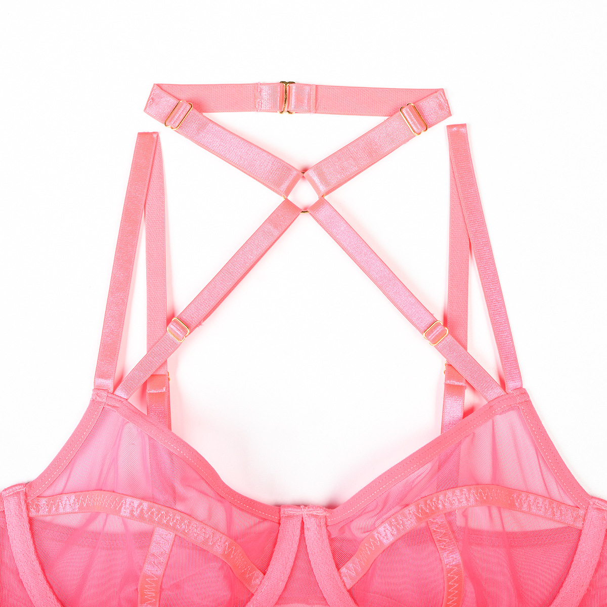 Pink Color Strapped Halter Lingerie Jumpsuit 