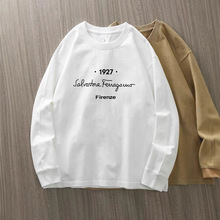 230克高质量纯棉男装长袖t恤新款印花秋季打底衫圆领宽松男上衣