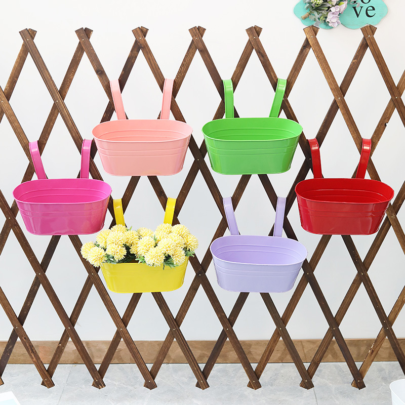 Cross-Border Oval Iron Hanging Pot Flower Pot Wall Hanging Wall Hanging Bucket Succulent Pot Indoor Balcony Guardrail Decorative Hanging Pot