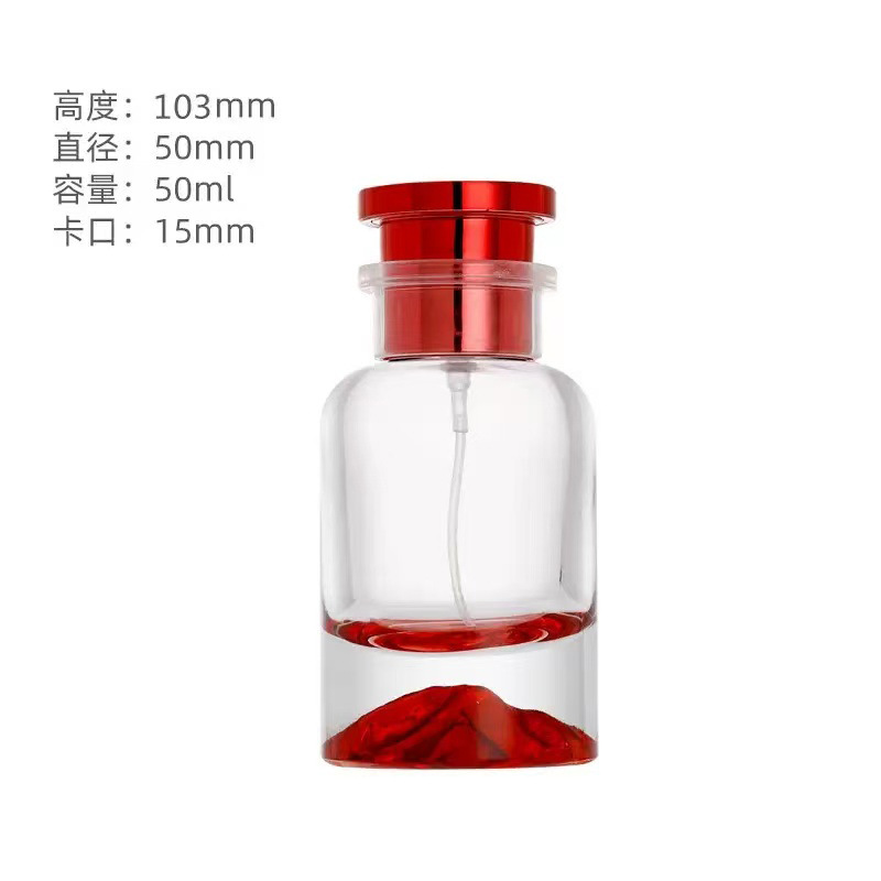 Botella de perfume de vidrio de alta calidad de 50ml botella vacía de marca con botella de aerosol de aceite esencial botella de cosméticos