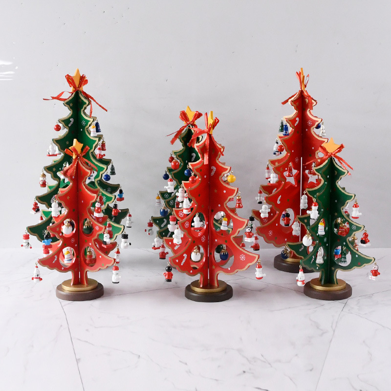Decoración del hogar escritorio micro paisaje árbol de Navidad simple combinación de Navidad artesanía de madera hecha a mano Spot transfronterizo