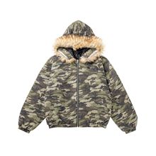 纵驰衣社美式复古新款迷彩加厚保暖毛毛连帽棉服外套休闲百搭棉衣