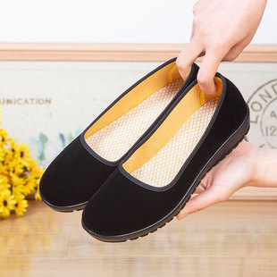 Old Beijing Cloth Shoes for Women, Black Cloth Shoes, Flats-Soled Polyurethane Soft-Soled Non-Slip Hotel Bank Waiter Cloth Shoes