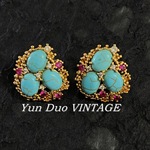 赫本风耳环绿松石微镶彩色锆石奢华时尚高级感耳钉女青岛饰品批发