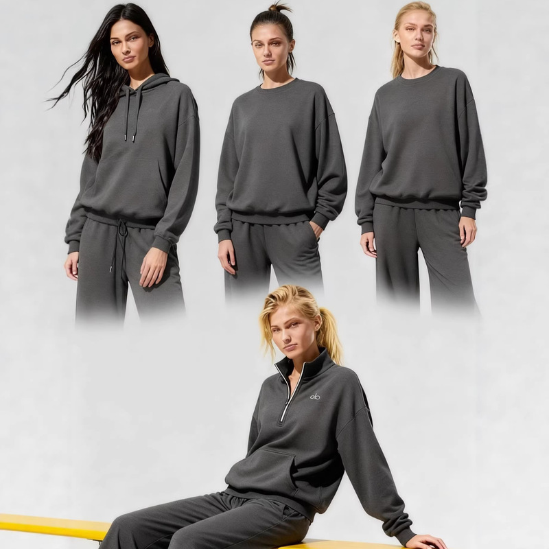 Cross-Border Plus-Size Alo 3D Logo Sweatshirt Autumn and Winter Trendy Fashion Unisex Simple American-Style Sports Jacket Set