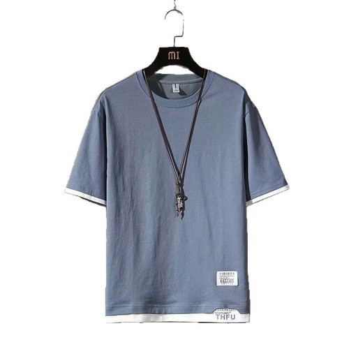 Men's Summer Short Sleeve T-Shirt, Japanese Style Simple Men's Clothing, Casual Matchy Matchy Trendy Cotton Pseudo-Bifurcated Half-Sleeve Top