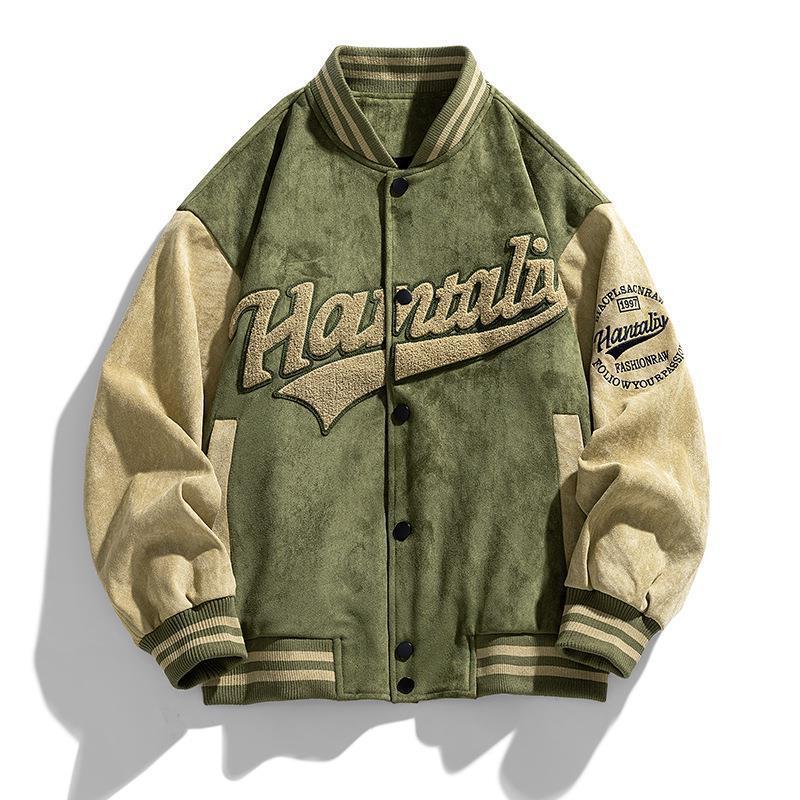 Chaqueta de moda retro de los hombres duro estilo de han ropa superior de los hombres cuello de béisbol de los hombres chaqueta americana suelta