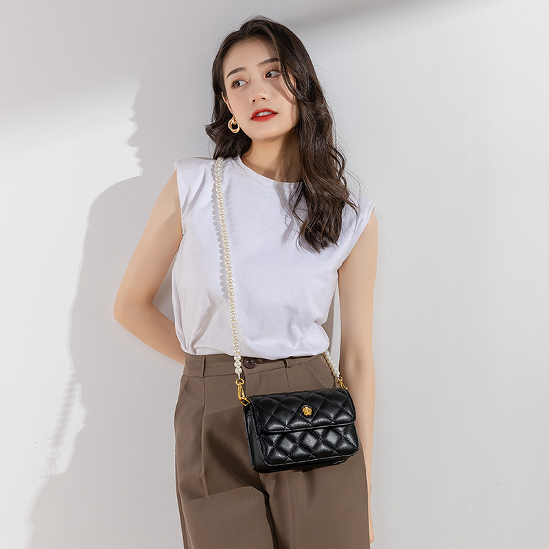 Túi đeo chéo nữ dây xích ngọc trai họa tiết kim cương giả cao cấp — Cỡ nhỏ màu trắng, Cỡ lớn màu trắng, Cỡ nhỏ màu đen, Cỡ lớn màu đen