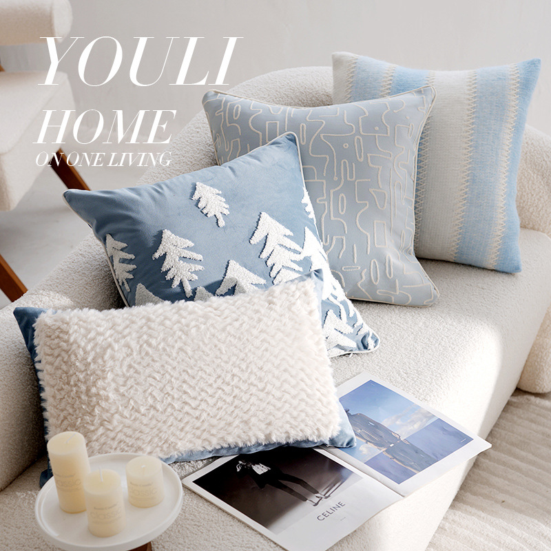 Medieval simple dibujos animados para niños almohada azul crema almohada sofá ventana flotante almohada funda cama almohada núcleo