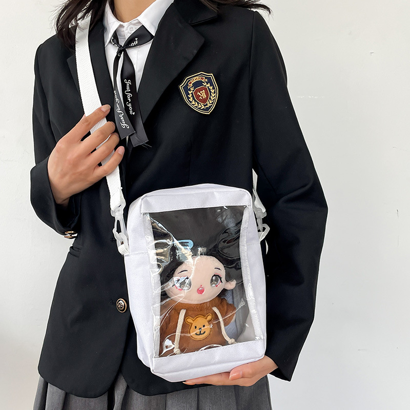Muñeca de algodón bolsa de excursión ins japonés 20CM bolsa de bebé bolsa de dolor estudiante lindo transparente de doble capa bolsa de mensajero del hombro
