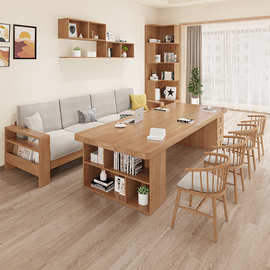 北欧实木大书桌客厅休闲区学习桌带抽屉长条桌子原木办公桌工作台