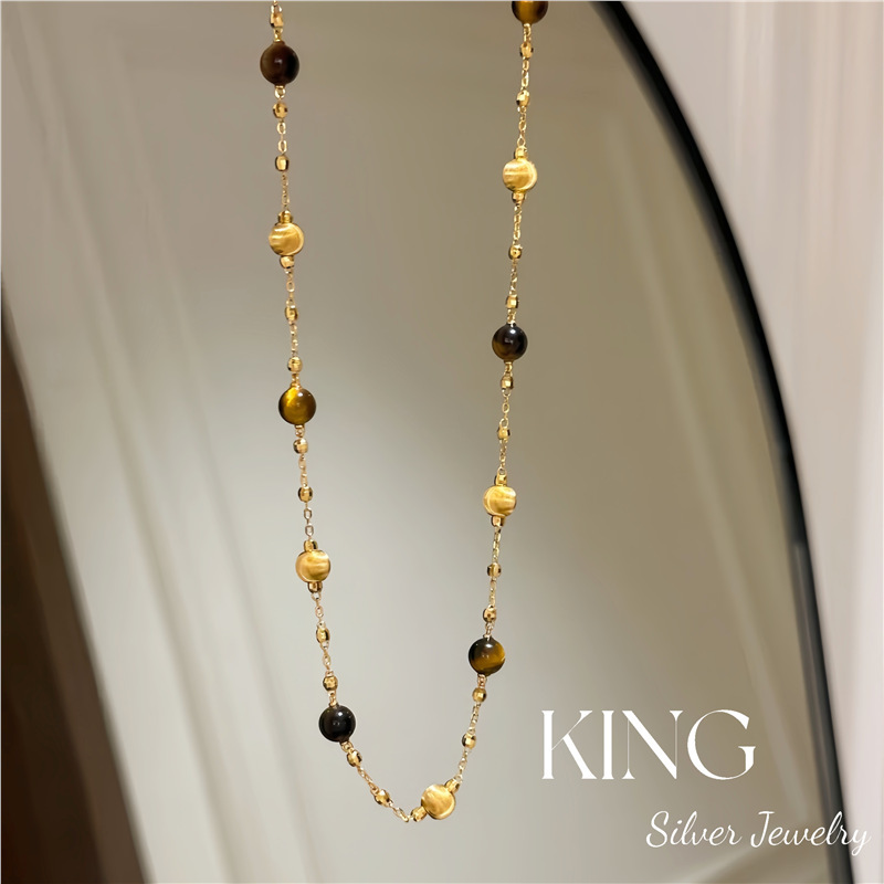 虎眼星球 | king银饰珠宝S925银镀金双面虎眼欧泊猫眼纯银项链|undefined