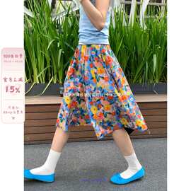 馨帮帮  自制油画花朵半身裙女夏法式田园风感高腰A字中长裙