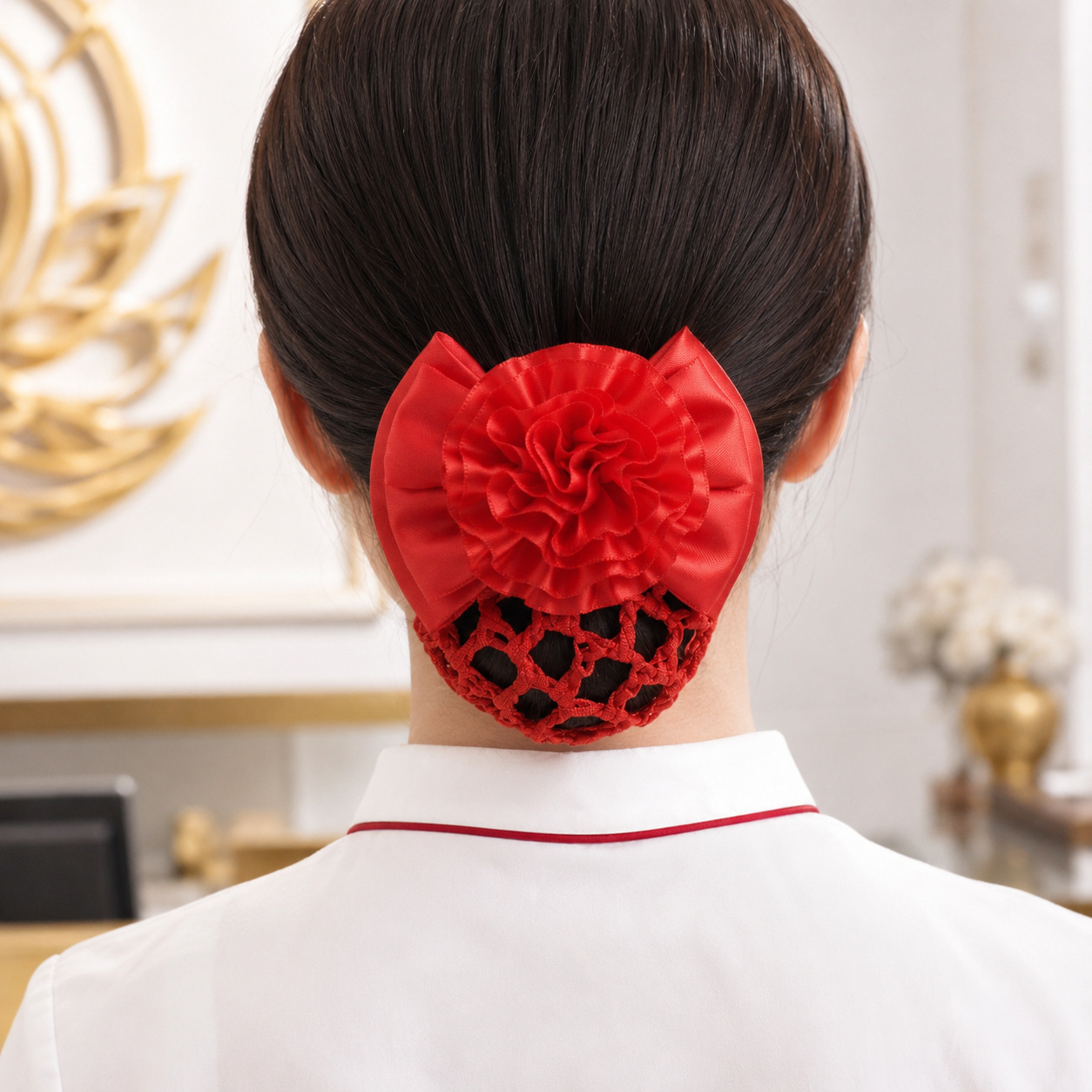 Professional hair accessory for women, updo hair accessory for flight attendants, nurse silk bow hair net, work hair clip, net cap headwear