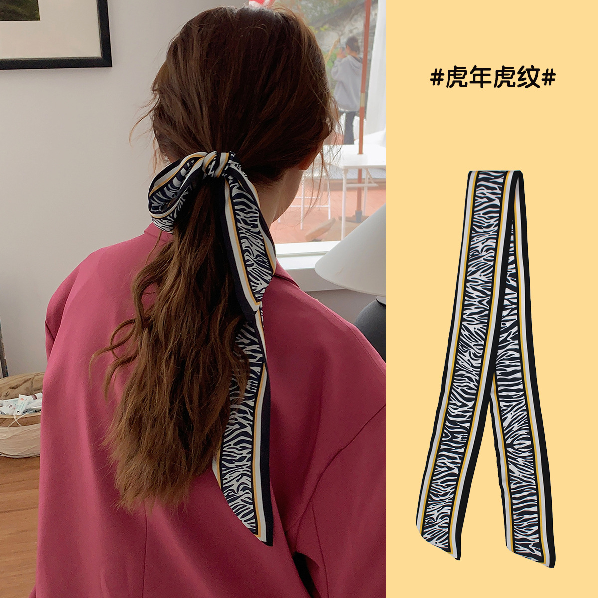 thumbnail image 1 of Bufanda de seda francesa diadema retro feminidad atado bolso cinta serpentina larga diadema lazo accesorios para el cabello 90cm, 1 of 2