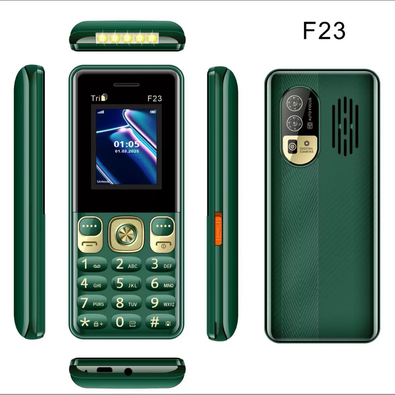 Feature phone F23, 2G non‑smart button bar, foreign‑language firmware