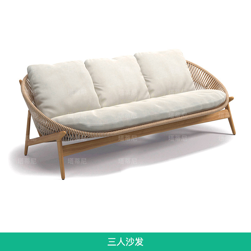 Conjunto de sofá de ratán para patio exterior, sillón individual de ocio para balcón de villa, muebles de teca de diseño para jardín exterior image 9