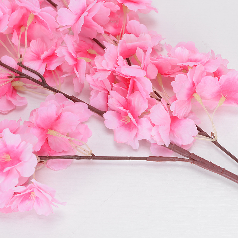 Cifrado de rama de flor de cerezo artificial 4 tenedor 3 tenedor flor de cerezo árbol flor artificial decoración de la boda flor falsa flor de cerezo colorido al por mayor