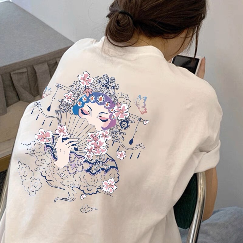 National fashion short-sleeved T-shirt women's design back printed mid-length loose large summer new pure cotton top fashion