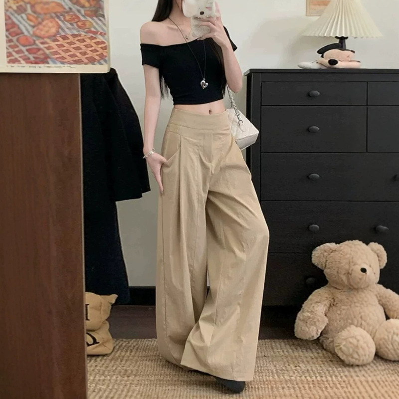 Korean-style drapey casual pants for women, summer thin version, versatile Korean-style casual pants, loose design, floor-length trousers Korean-style drapey casual pants for women, summer thin version, versatile Korean-style casual pants, loose design, floor-length trousers