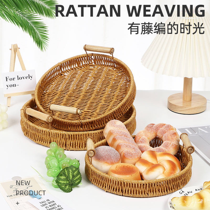 estilo japonés de caña pan de bocadillos refrigerios canasta de frutas imitación de caña bandeja casera sala de estar pastel pan fruta seca