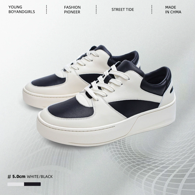 2024 летний новый нишевой дизайн толстая подошва для повышения обуви для студентов повседневные спортивные кроссовки кожаные мужские туфли